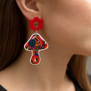 Mushroom Colorful Flower Stud Dangle Earring
